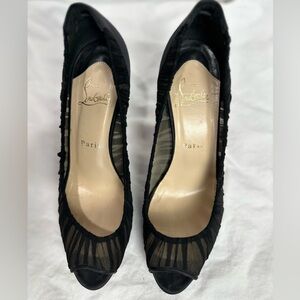 Beautiful Christian Louboutin  Satin Chiffion  Ambrascian heel like new
